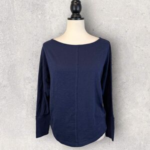 NWT Caslon Blue Organic Cotton Knit Top Long Sleeve Round Hem, Size S